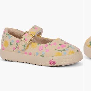 See Kai Run Floral Canvas Mary Janes in Cream with Yellow, Pink & Blue Flowers